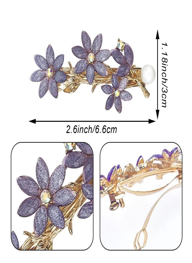 Arvintas 2 PACK Rhinestone Hair Clips Barrettes for Women, Purple Vintage Rhinestone Hair Clips Sparkly Crystal Clips Flower Small Hair Barrettes Fancy Wedding Hair Accessories for Women Girls Bridal - Image 2